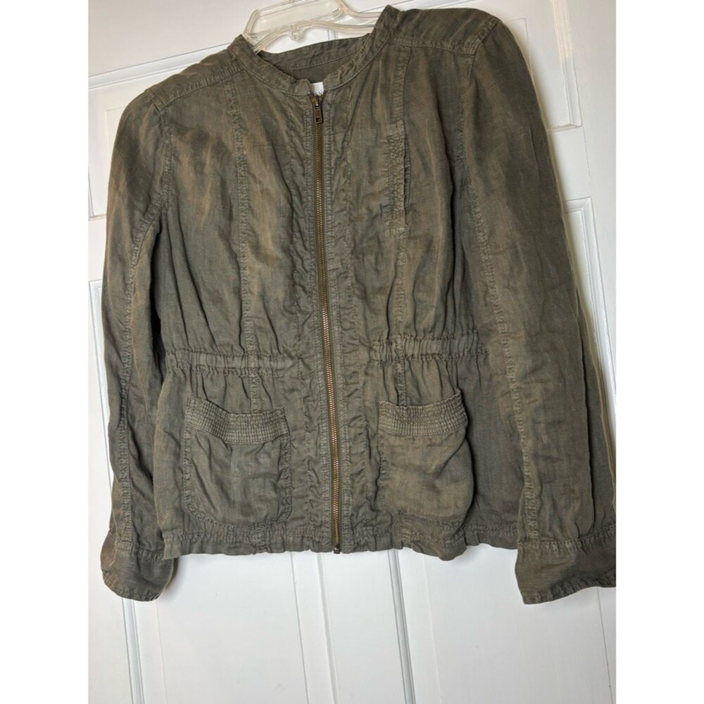 Caslon Olive Utility Zip Front Linen Jacket 2 Pockets Women MP Good Condition - Picture 1 of 7